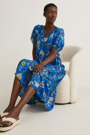 Peignoir C&A A-line Floral Femme Bleu | QO5143876