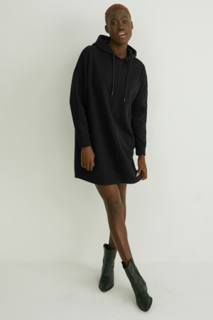 Peignoir C&A Basic With Hood Organic Coton Femme Noir | FS0837526