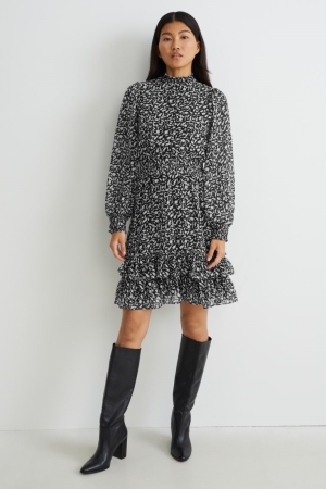 Peignoir C&A Chiffon Patterned Femme Noir Grise | ML1523740