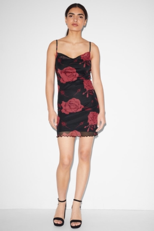 Peignoir C&A Clockhouse Bodycon Floral Femme Noir | ZG6184235