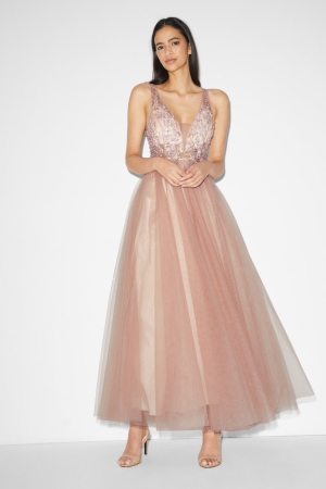 Peignoir C&A Clockhouse Fit & Flare Partywear Femme Beige | UG9328071