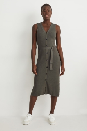 Peignoir C&A Tricoté WaistWith Livaeco™ Fibres Femme Vert Foncé | AL8513940