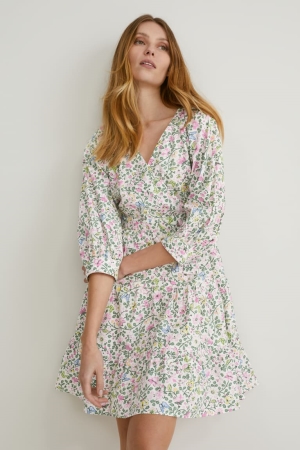 Peignoir C&A Wrap Floral Femme Blanche | JK6309158