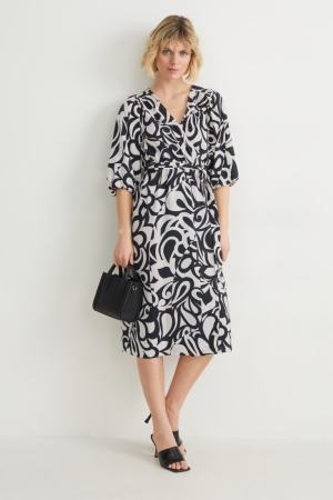 Peignoir C&A Wrap Lenzing™ Ecovero™ Patterned Femme Noir Blanche | SR2156748