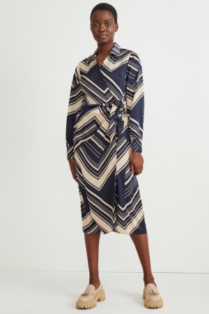 Peignoir C&A Wrap With Recycled Polyester Patterned Femme Bleu Foncé | PF5912478