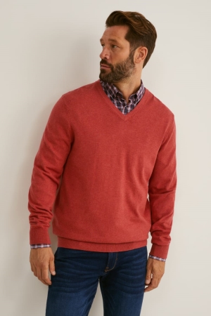 Pulls C&A And Regular Fit Button-down Collar Easy-iron Homme Rouge Bleu Foncé | UZ6809214
