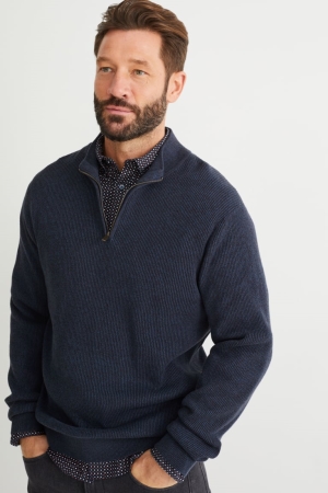 Pulls C&A And Regular Fit Button-down Collar Homme Bleu Foncé | XY0143972
