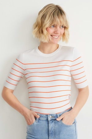 Pulls C&A Basic Lenzing™ Ecovero™ Rayé Femme Orange | QF6234580