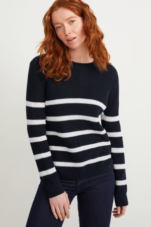 Pulls C&A Basic Rayé Femme Bleu Foncé | YZ4097286