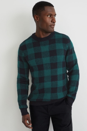 Pulls C&A Check Homme Vert Foncé | OS8065492