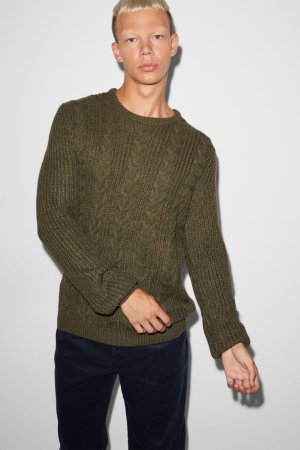 Pulls C&A Clockhouse Cable Knit Pattern Homme Vert Foncé | GU3810279