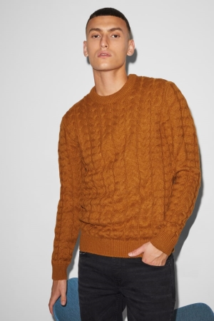 Pulls C&A Clockhouse Cable Knit Pattern Homme Havanna | QL0165298