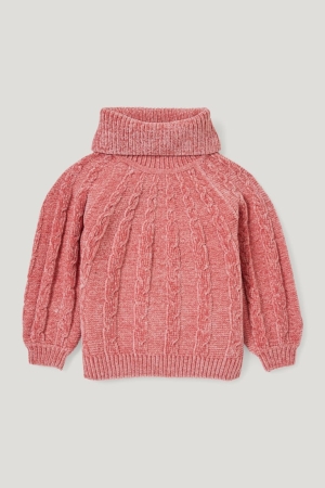 Pulls C&A Polo Neck Recycled Cable Knit Pattern Fille Rose | GI7246930