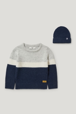 Pulls C&A Set And Tricoté Hat 2 Piece Fille Bleu Foncé | QY5908613