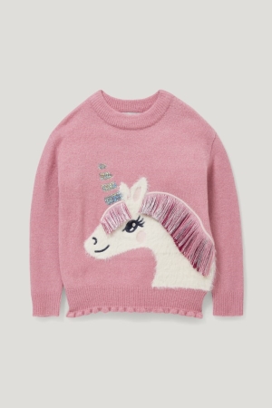 Pulls C&A Unicorn Recycled Fille Rose | CL3958246