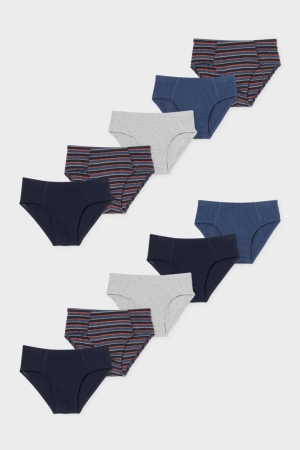 Sous Vêtement C&A Multipack Of 10 Briefs Organic Coton Garcon Bleu Grise | LM9782563