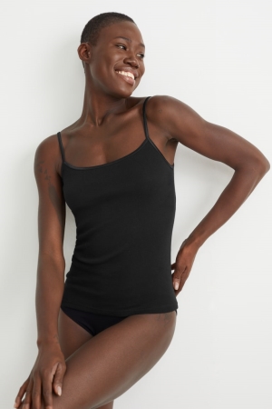 Sous Vêtement C&A Multipack Of 2 Camisole Organic Coton Femme Noir | IG1394067