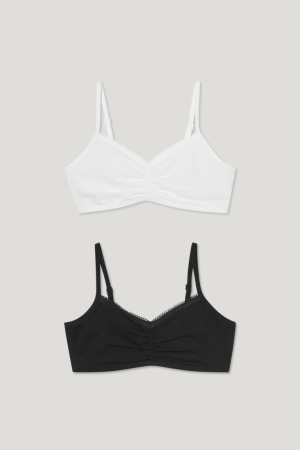 Sous Vêtement C&A Multipack Of 2 Crop Organic Coton Fille Blanche Noir | LD2894703