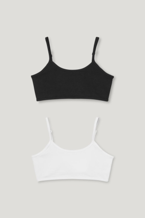 Sous Vêtement C&A Multipack Of 2 Crop Organic Coton Fille Noir Blanche | LV8025731