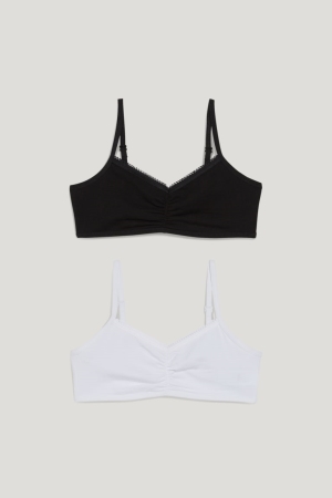 Sous Vêtement C&A Multipack Of 2 Crop Organic Coton Fille Blanche Noir | QY3184209