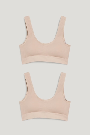 Sous Vêtement C&A Multipack Of 2 Crop Rembourré Seamless Lycra® Femme Beige | PR2865943