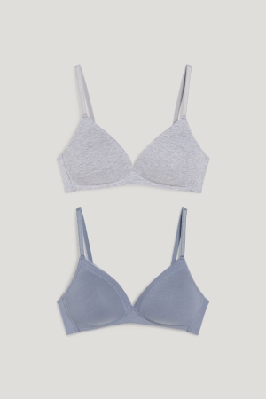 Sous Vêtement C&A Multipack Of 2 Non-wired Bra Rembourré Organic Coton Femme Grise Bleu Foncé | GN9862537