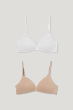 Sous Vêtement C&A Multipack Of 2 Non-wired Bra Rembourré Organic Coton Fille Beige | UC2701596