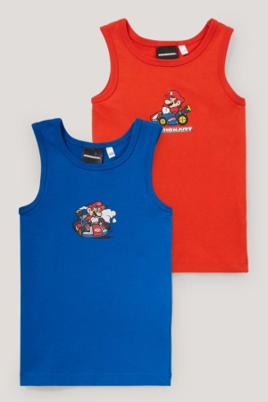 Sous Vêtement C&A Multipack Of 2 Super Mario Vest Organic Coton Garcon Rouge Bleu Foncé | QK8497153