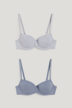 Sous Vêtement C&A Multipack Of 2 Underwire Bra Demi Rembourré Lycra® Femme Bleu Grise | RE7469530