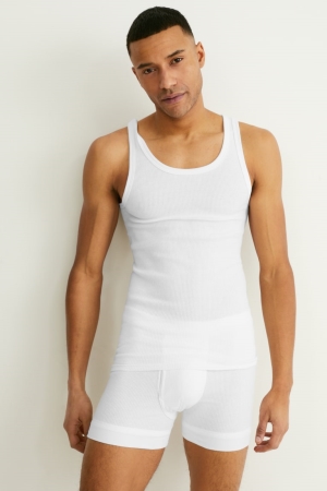 Sous Vêtement C&A Multipack Of 2 Vest Double Rib Organic Coton Homme Blanche | YI5623147