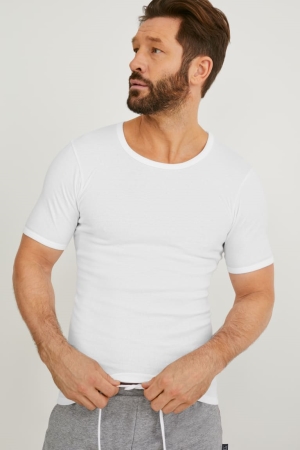 Sous Vêtement C&A Multipack Of 2 Vest Mince Rib Organic Coton Homme Blanche | KV3178452