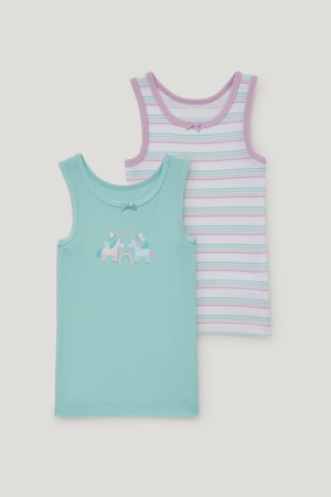 Sous Vêtement C&A Multipack Of 2 Vest Organic Coton Fille Menthe Vert | BR4732058