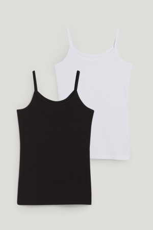 Sous Vêtement C&A Multipack Of 2 Vest Organic Coton Fille Noir Blanche | DK1026894