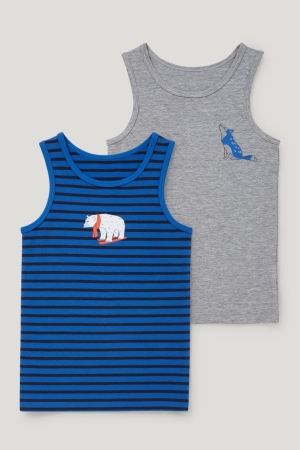 Sous Vêtement C&A Multipack Of 2 Vest Organic Coton Garcon Grise Bleu Foncé | JB3897251