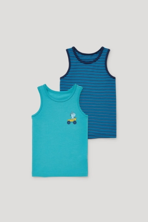 Sous Vêtement C&A Multipack Of 2 Vest Organic Coton Garcon Turquoise | LB8092751