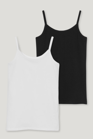 Sous Vêtement C&A Multipack Of 2 Vest Organic Coton Fille Blanche Noir | QT6085927