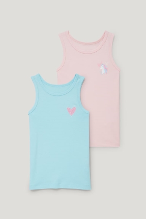 Sous Vêtement C&A Multipack Of 2 Vest Organic Coton Fille Rose Turquoise | YJ1659480