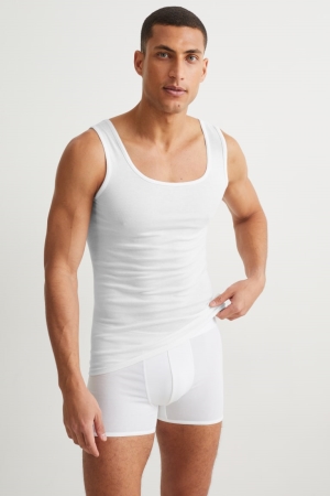 Sous Vêtement C&A Multipack Of 2 Vest Pima Coton Homme Blanche | SZ0425183