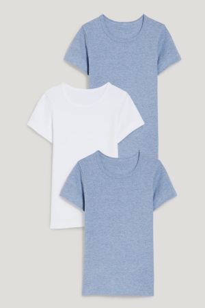 Sous Vêtement C&A Multipack Of 3 Base Layer With Organic Coton Garcon Bleu Clair | DX3918720
