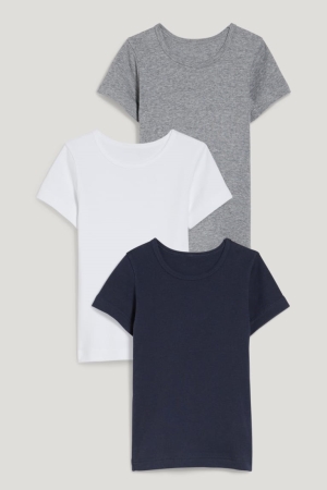 Sous Vêtement C&A Multipack Of 3 Base Layer With Organic Coton Garcon Grise Clair | RH5214698
