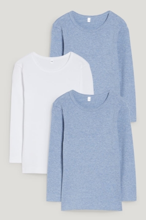 Sous Vêtement C&A Multipack Of 3 Base Layer Organic Coton Garcon Bleu Clair | XH9835147