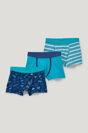 Sous Vêtement C&A Multipack Of 3 Boxer Organic Coton Garcon Bleu Foncé | QA9731024