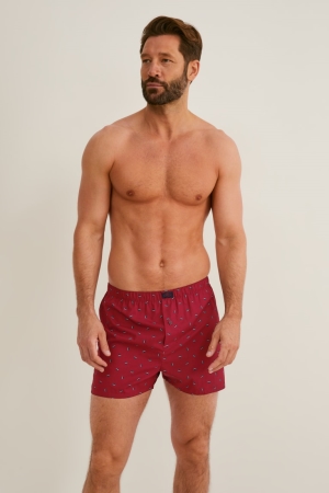 Sous Vêtement C&A Multipack Of 3 Boxer Woven Organic Coton Homme Bordeaux | PL8297641