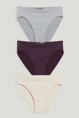 Sous Vêtement C&A Multipack Of 3 Briefs Seamless Lycra® Femme Beige | HI7854610