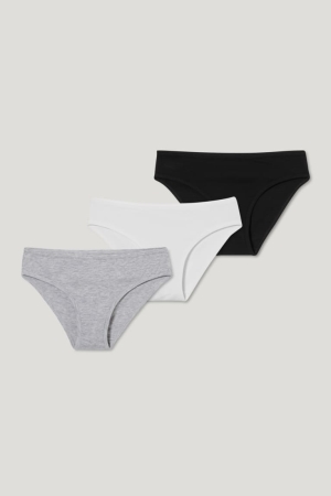 Sous Vêtement C&A Multipack Of 3 Briefs Organic Coton Fille Blanche Noir | YE9716425