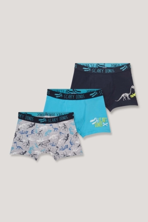 Sous Vêtement C&A Multipack Of 3 Dinosaur Boxer Organic Coton Garcon Bleu Foncé Grise | PQ1295460