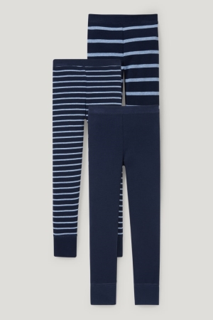 Sous Vêtement C&A Multipack Of 3 Long Pants Mince Rib Organic Coton Garcon Bleu Foncé | GK0635418
