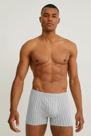 Sous Vêtement C&A Multipack Of 3 Trunks Organic Coton Lycra® Rayé Homme Grise Clair | JX2714658