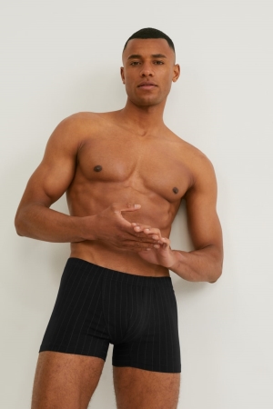 Sous Vêtement C&A Multipack Of 3 Trunks Organic Coton Lycra® Rayé Homme Noir | KP6981720