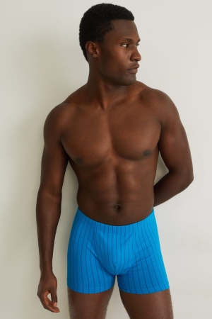 Sous Vêtement C&A Multipack Of 3 Trunks Organic Coton Lycra® Rayé Homme Bleu | YQ6391854
